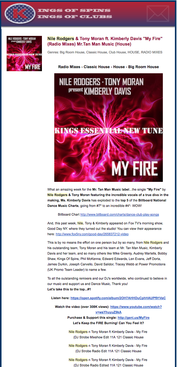 Nile Rodgers & Tony Moran pres Kimberly Davis _My Fire_ Mr Tan Man Music