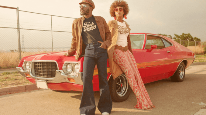 t-shirt -featuring-a-man-and-a-woman-posing-by-a-70s-car-