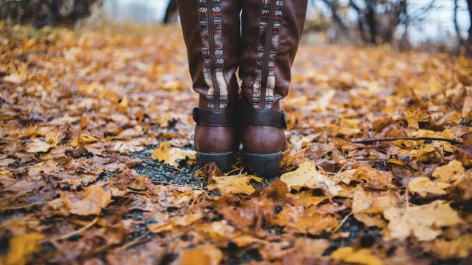 fall autumn boots - autumn leaves