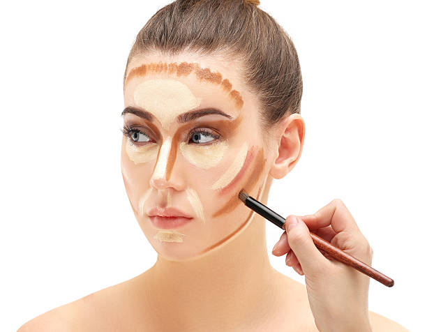 Make up woman face. Contour and highlight makeup.