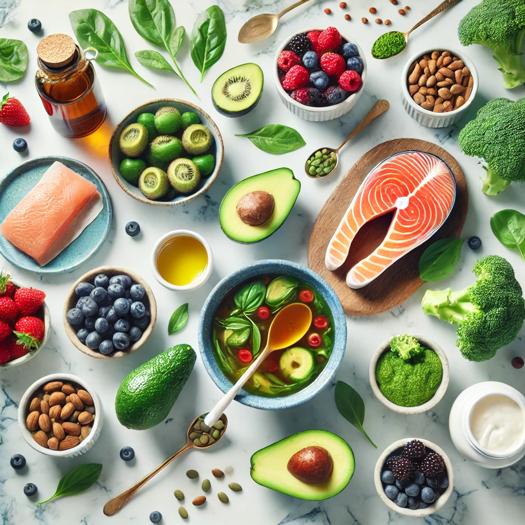Collagen-boosting foods like bone broth, salmon, berries, and leafy greens for radiant skin in 2025.
