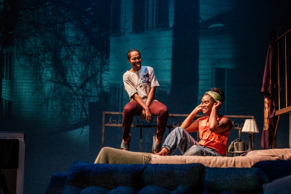L-R: DeWanda Wise and Kacie Rogers in Furlough's Paradise at Geffen Playhouse. Directed by Tinashe Kajese-Bolden. Photo by Jeff Lorch.
