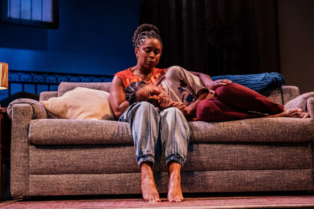 L-R: Kacie Rogers and DeWanda Wise in Furlough's Paradise at Geffen Playhouse. Directed by Tinashe Kajese-Bolden. Photo by Jeff Lorch.