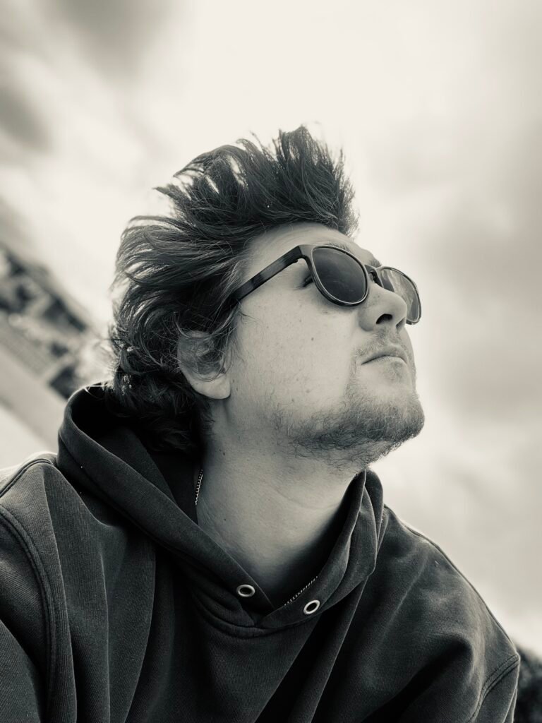 Harrison Monroe Looking to the Sky in Black and White