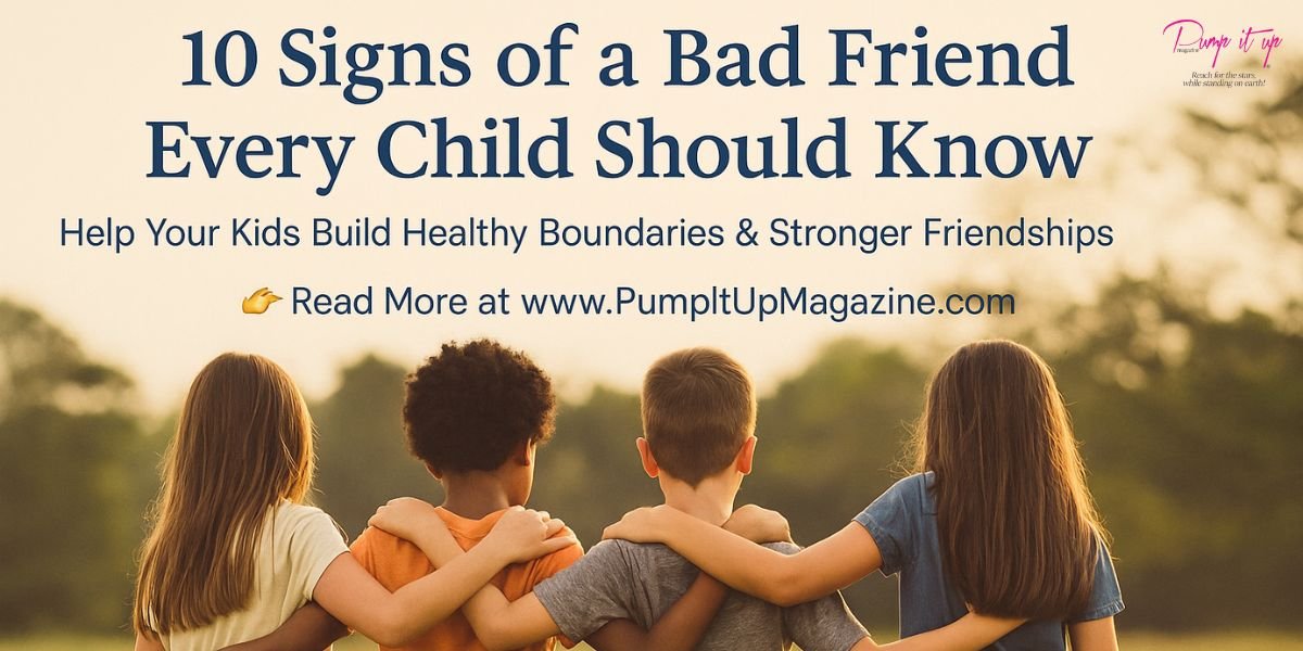 Diverse children from behind with title "10 Signs of a Bad Friend Every Child Should Know"