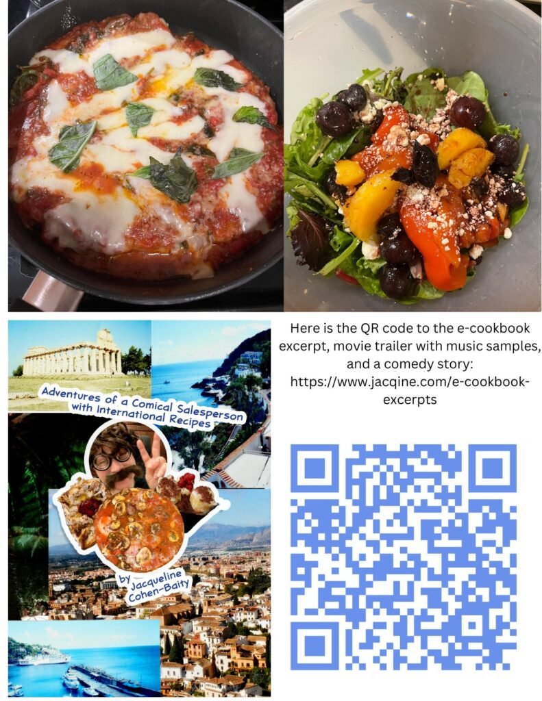 Scan to explore Jacqine’s e-cookbook excerpts, music samples, and comedy stories.