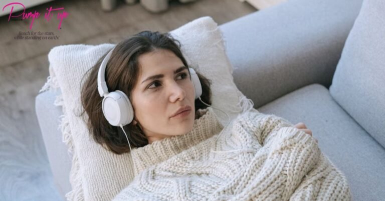 Woman reflecting with headphones – 7 Hidden Thoughts That Sabotage Your Dreams – Pump It Up Magazine
