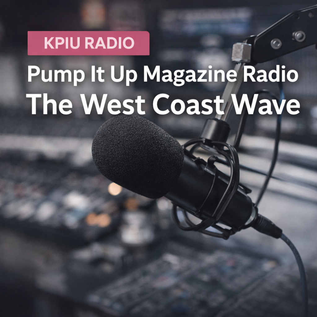 Studio microphone representing Pump It Up Magazine Radio on KPIU Radio – The West Coast Wave, featuring music, interviews, and West Coast culture.