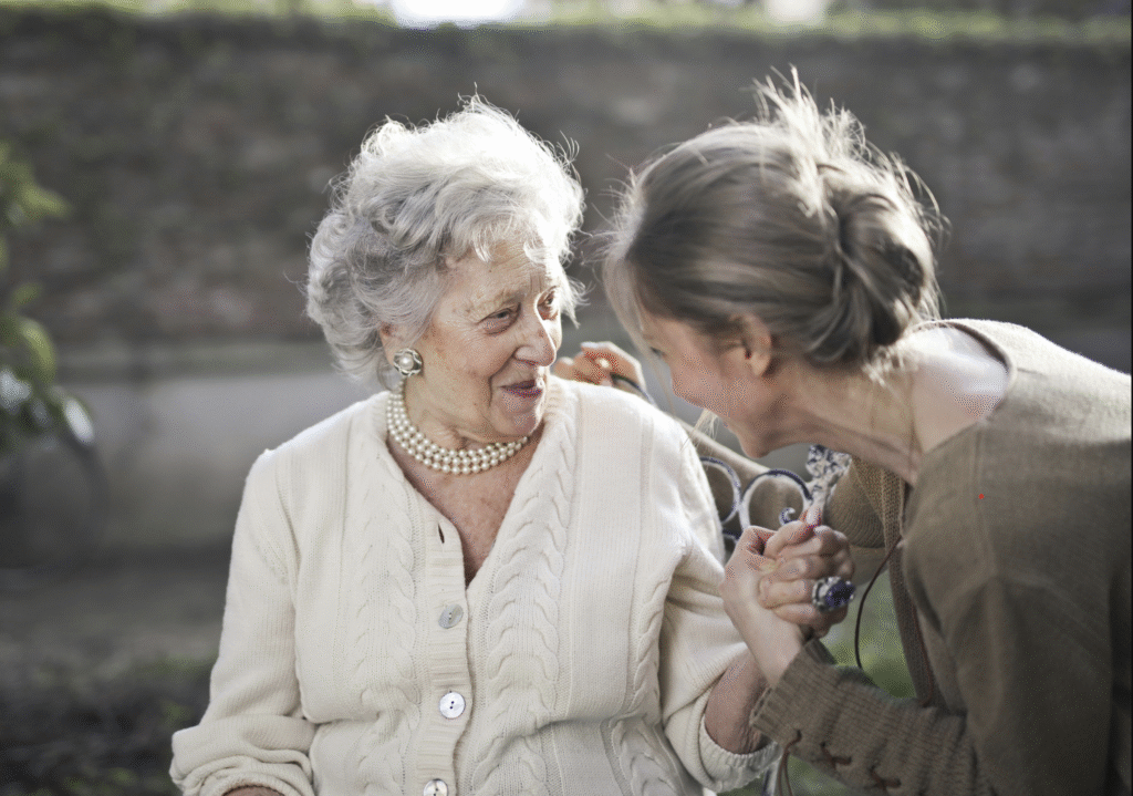 elderly mother with daughter