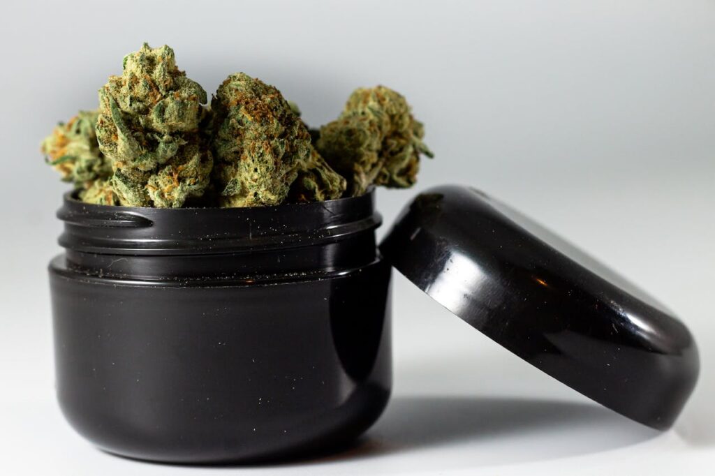 medical cannabis on-black-ceramic-bowl