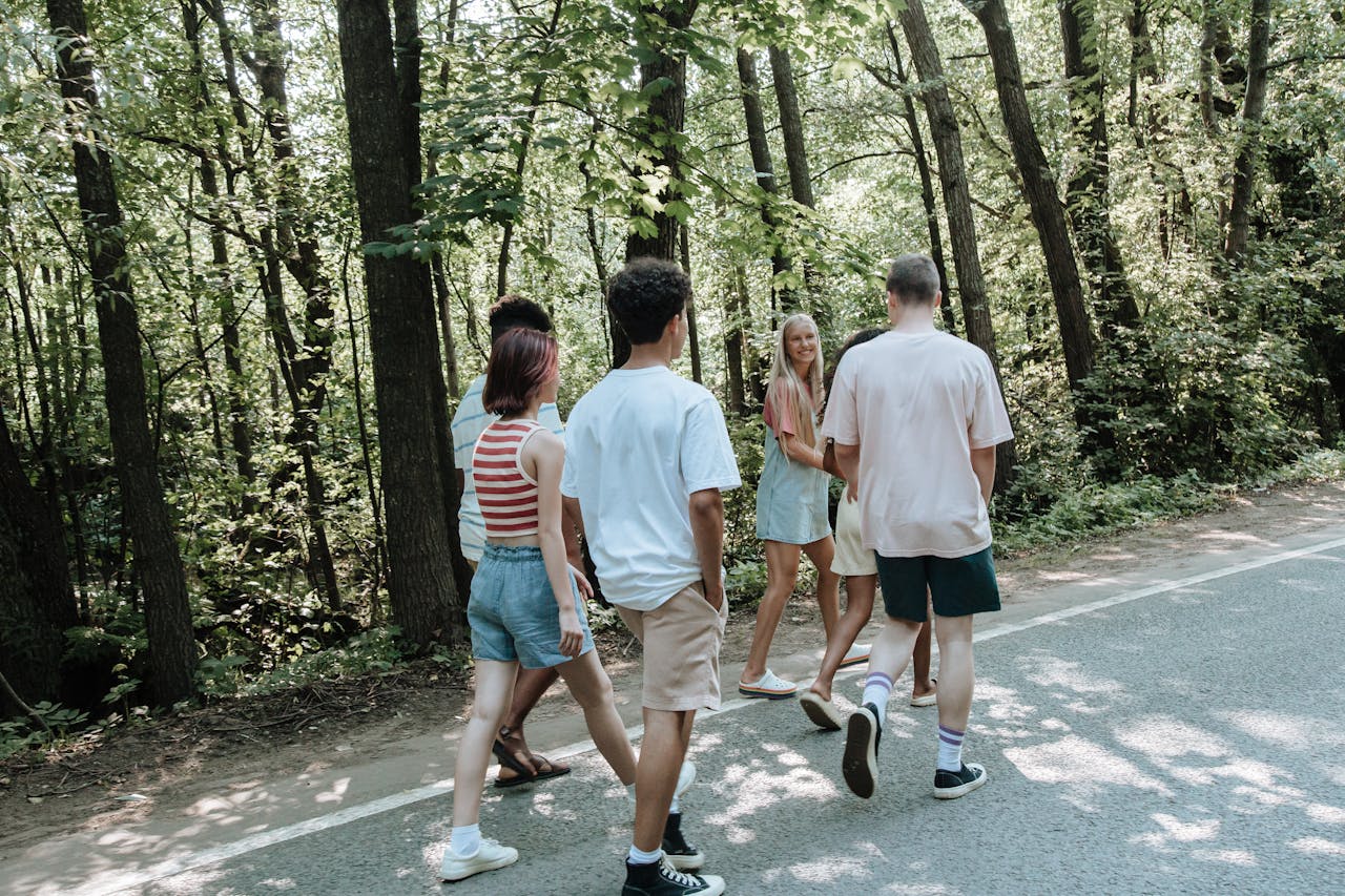Group of friends walking in nature