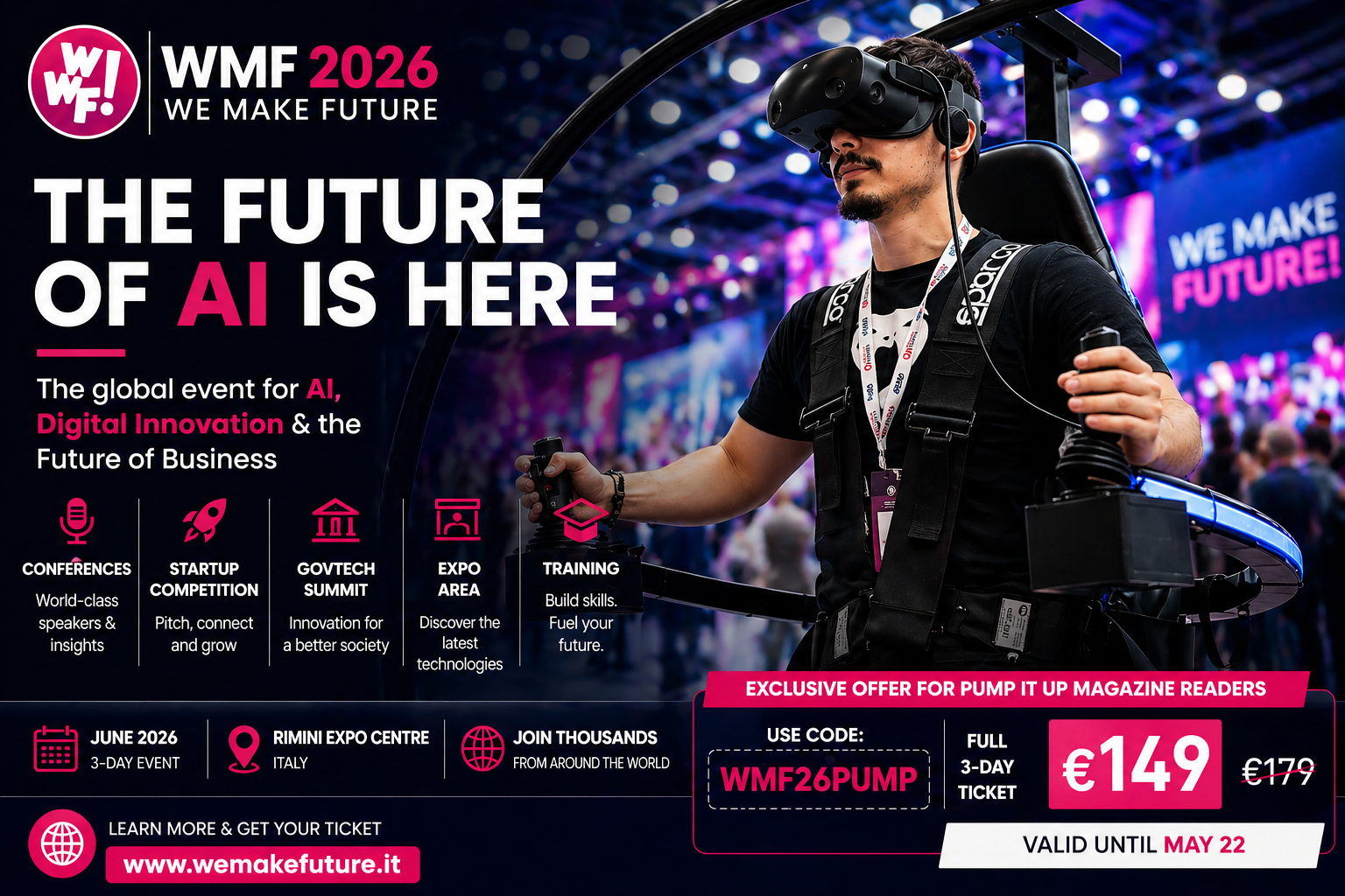 Person using virtual reality technology at WMF 2026 AI and digital innovation conference