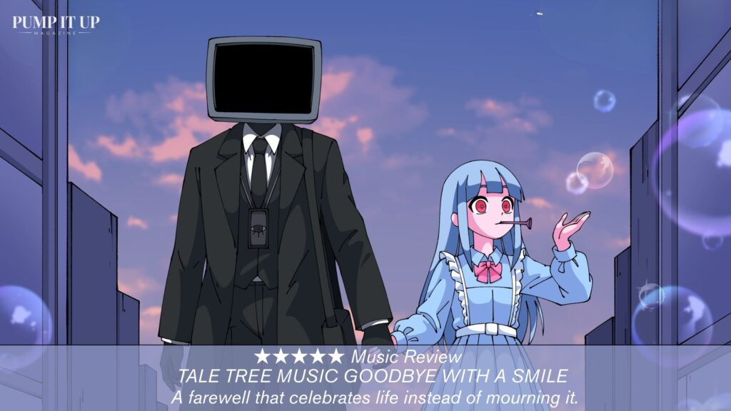 Pump It Up Magazine 5-star review banner for Tale Tree Music's "Goodbye with a Smile," an emotional Korean music release about hope, life, and letting go.