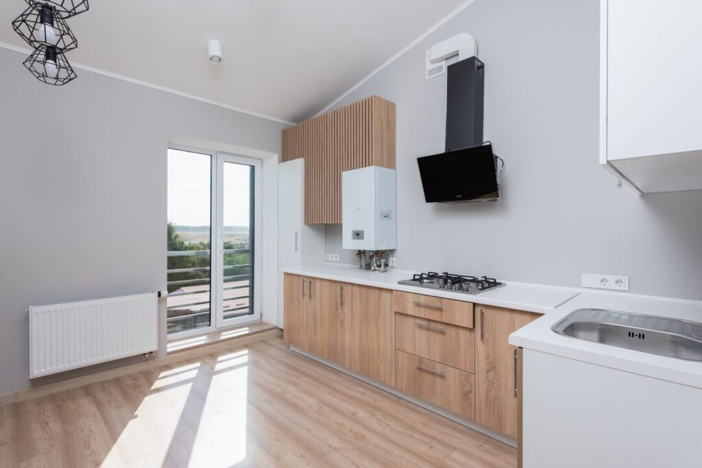 Home appliances, brown-and-white-counter-in-the-kitchen