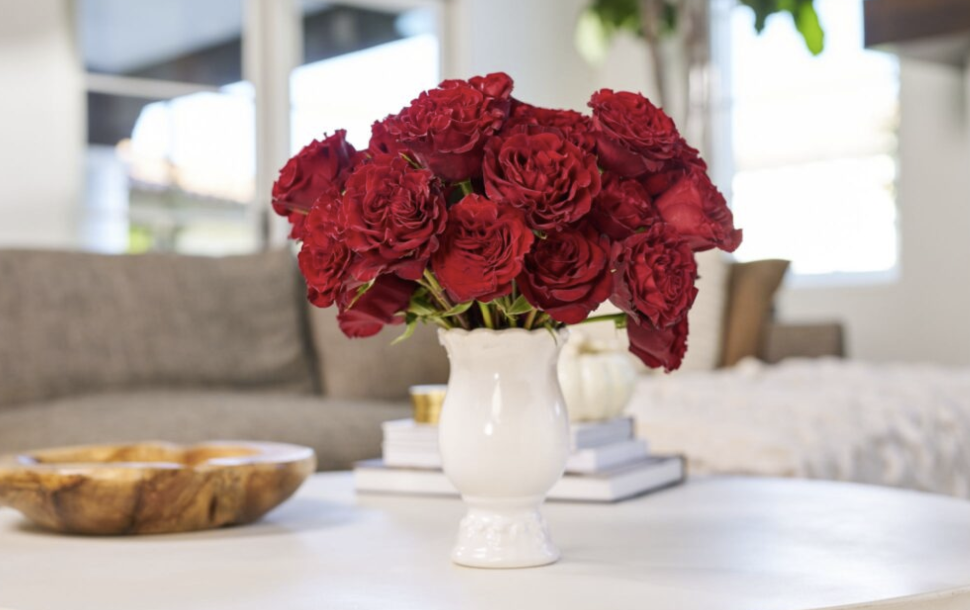 luxury red rose bouquet in a white vase