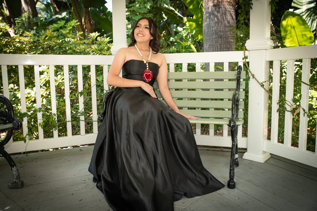 Liliana Mijangos wearing an LC Couture design during a New York City fashion shoot